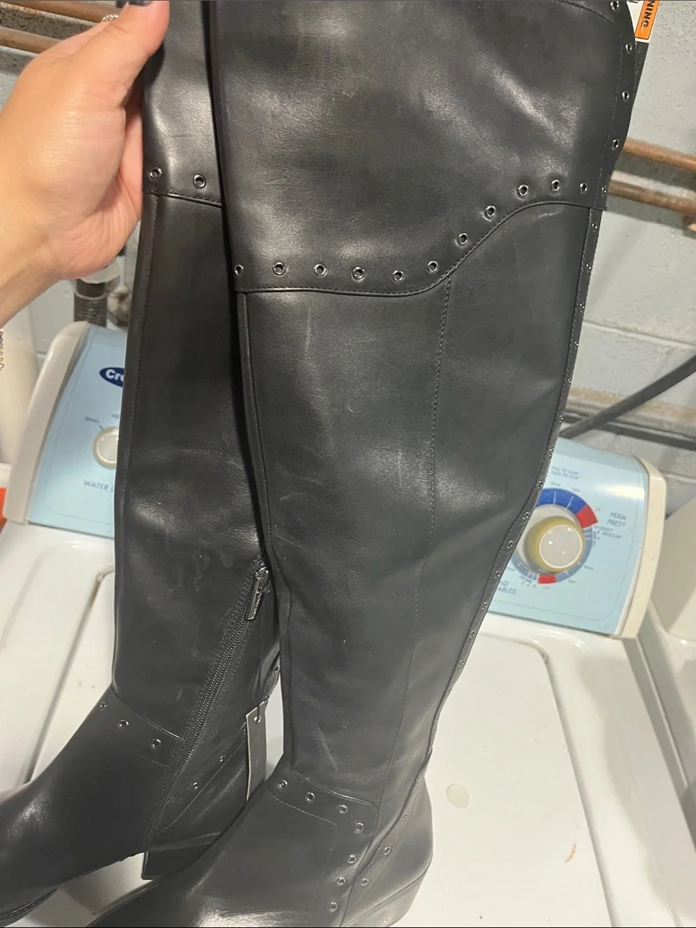 Vince Camuto Women's 8 wide calf Tall Black Riding Boots with Stud bestan
